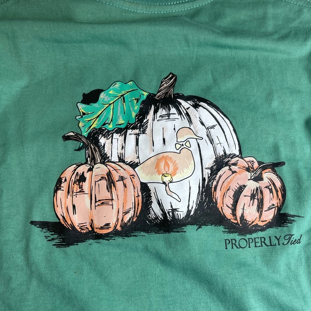 NWT Properly Tied L/S Pumpkin Duck Tee Shirt 100% Pima YL 14/16 - Picture 1 of 3